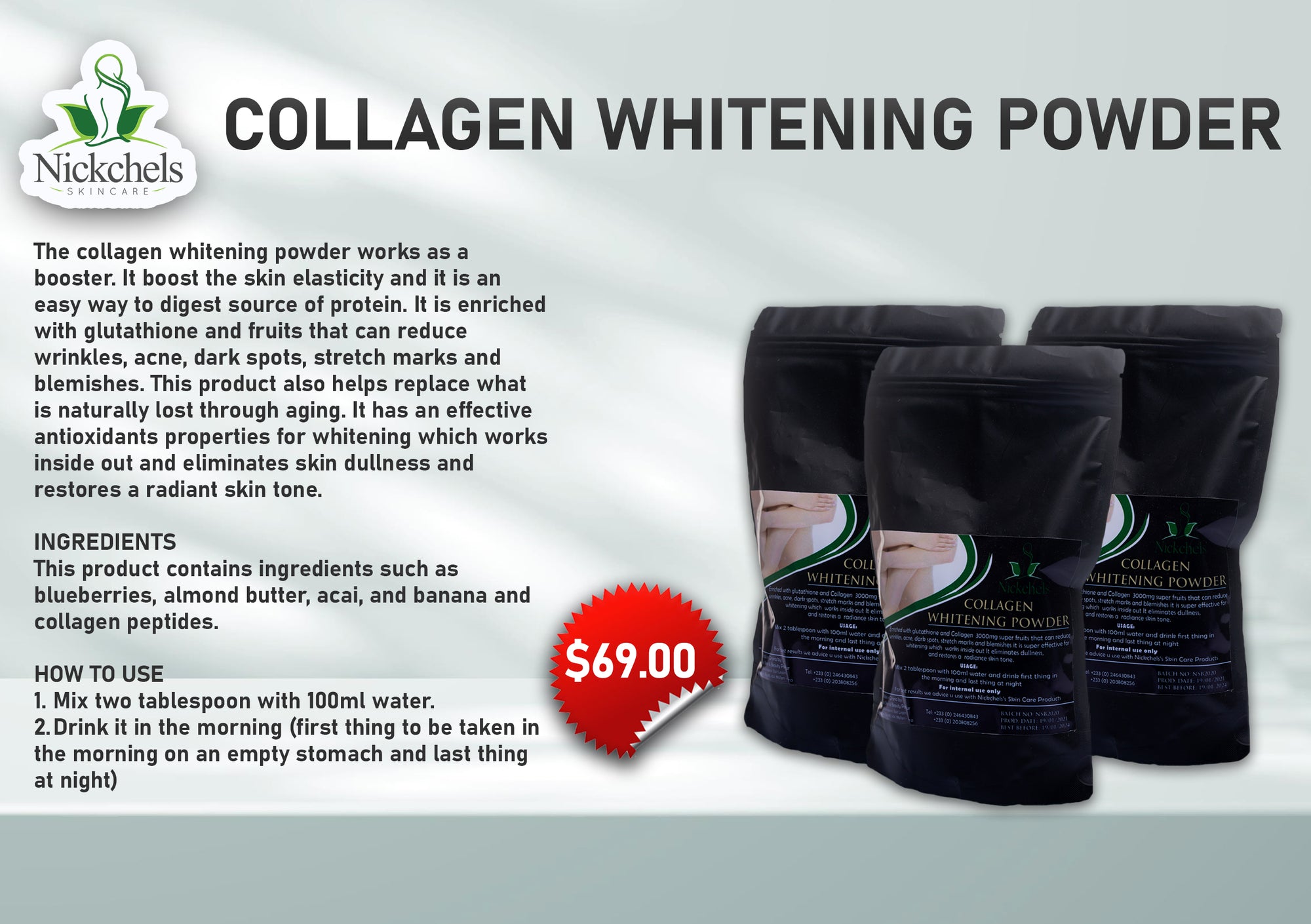 Collagen whitening powder